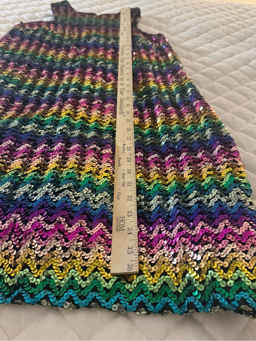 Vintage JR theme New York Rainbow Sequin Mod Mini Dress Chevron ZigZag Disco 60s - Picture 5 of 10